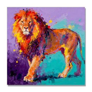 Imagem de Arte abstrata de respingos de leão, pintura colorida de animais em tela, decoração de parede expressiva moderna para sala de estar ou escritório. A10. 80 x 80 cm - 31,5 x 31,5 pol. Somente tela