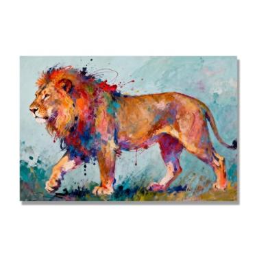 Imagem de NHLDZYH Respingo de tinta leão pintura em tela abstrata arte animal mural vívido chama a atenção para sala de estar decoração de casa moderna. A47. 30 x 45 cm. Apenas tela