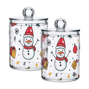 Imagem de xigua Pacote com 2 suportes para bonecos de neve de Natal para bolas de algodão, cotonete – Frasco de plástico de boticário transparente e versátil para armazenamento de maquiagem de banheiro