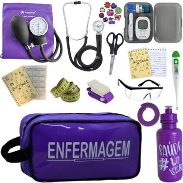 Imagem de Kit de Enfermagem Aparelho de  Pressao Estetoscopio Necessaire Medidor
