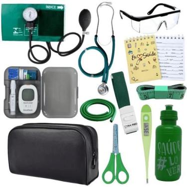 Imagem de Kit Enfermagem Estágio Aparelho Pressão Estetoscópio Medidor Glicose -