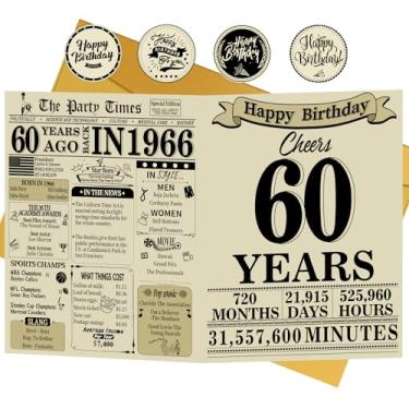Imagem de FOBELEC Cartão de aniversário de 60 anos, decorações de festa de 60 anos para mulheres e homens, cartão de felicitações de aniversário para mãe de 60 anos, pai, volta em 1966