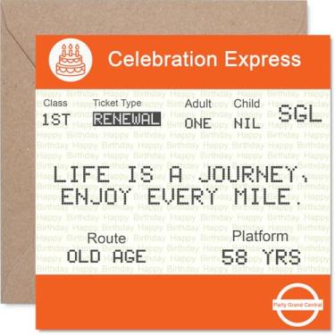 Imagem de Stuff4 Cartões de aniversário de 58 anos para mulheres e homens - Ticket to Old Age - Cartão de feliz aniversário para mulher de 58 anos homem esposa tio marido filha, cartões comemorativos de