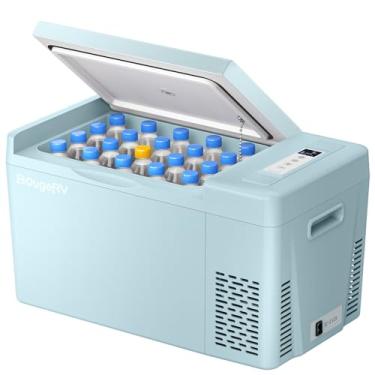 Imagem de BougeRV Geladeira portátil verde de 23 litros, geladeira de 12 volts, 22 L, refrigerador portátil com compressor 12/24 V CC 110 ~ 240 volts CA para caminhão, van, trailer, campista --13.3 °C ~ 10.0 °C