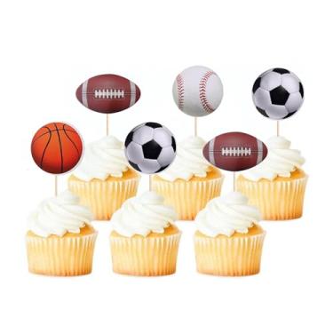 Imagem de Zpilkes 36 peças de topos de cupcake esportivos basquete futebol bola de rúgbi beisebol cupcake decorações para bolas tema esportivo festa de aniversário suprimentos de chá de bebê