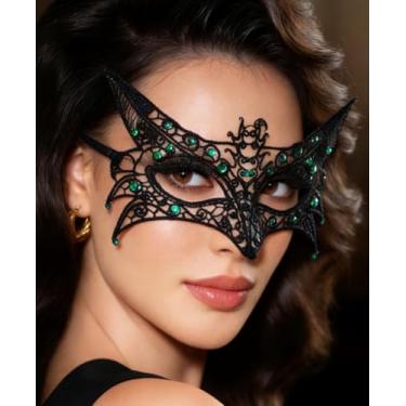 Imagem de Ursumy Women Masquerade Mask Lace Rhinestone Masks Fox lace mask for Costume Venetian Valentine's Day (Green)