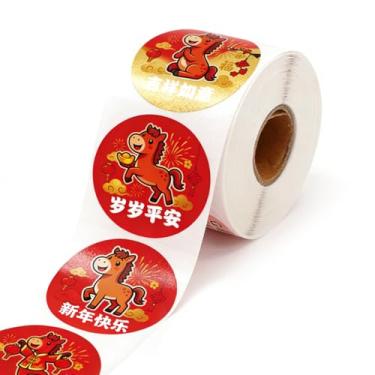Imagem de 500pcs Happy Chinese New Year Stickers,Big Size Lunar Horse New Year Sticker, Chinese Horse Labels for Candy Wrappers, Chocolate Coins, Goodie Bags, Spring Festival Crafts Gift Tag Party Favor