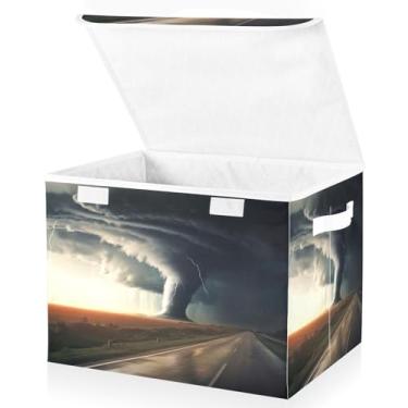 Imagem de Blueangle Cestos de armazenamento pretos de tornado com tampas, 42 x 32 x 30 cm, grande cesta organizadora dobrável para decoração de escritório e armário (547)