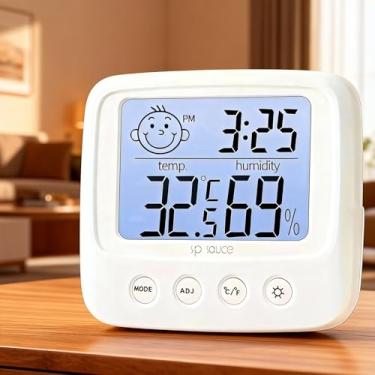 Imagem de Termômetro digital higrômetro com relógio Celsius Fahrenheit para escritório doméstico
