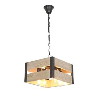 Imagem de Luminária Pendente Retrô em Madeira, Estilo Vintage, Industrial, Lustre com Altura Ajustável, Ideal para Mesa de Jantar, Sala de Estar, Quarto, Café, Bar e Restaurante (Tamanho: 35C)