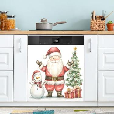 Imagem de SEHANY Linda capa magnética de Papai Noel para lava-louças, adesivos magnéticos decorativos antiarranhões para painel de geladeira e lava-louças, decoração de Natal de cozinha doméstica 58 x 66 cm