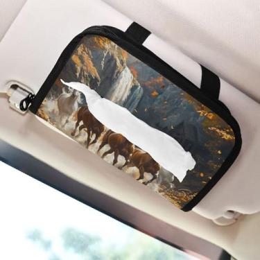 Imagem de SEHANY Suporte de lenços de carro Majestic Horse, caixa de lenços para carro, viseira solar, porta-guardanapos retangular, dispensador de máscara de carro, caixa de lenços de papel para automóveis