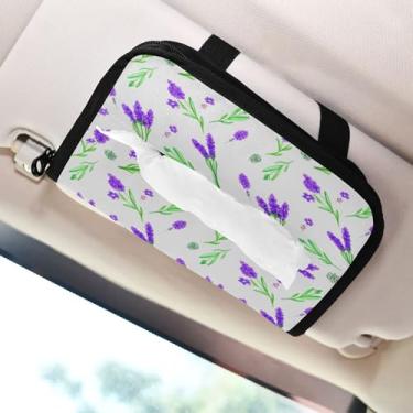 Imagem de SEHANY Porta-lenços de papel de carro lavanda roxa, caixa de lenços para carro, viseira solar, porta-guardanapos retangular, dispensador de máscara de carro, caixa de lenços de papel para automóvel