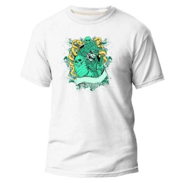 Imagem de Camiseta Básica Algodão Premium Estampa Digital Samurai Mamu, Branco, 
