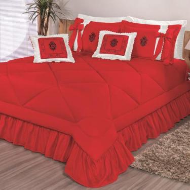 Imagem de Kit Cobre Leito Casal Super King Esplendore Bordado 7 Peças - Vermelho