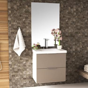 Imagem de Conjunto para Banheiro Gabinete com Cuba e Espelheira 60cm Pietra Móveis Bosi Branco/gianduia Brilho