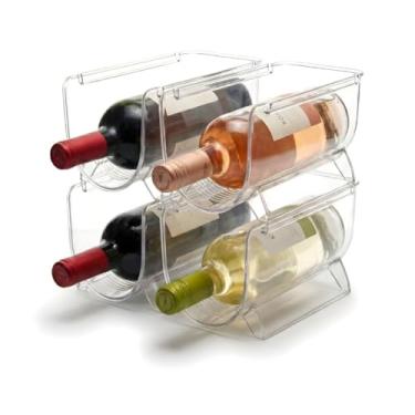 Imagem de Kit 4 Organizadores de Garrafas de Vinho e Outras Bebidas para Geladeirea Suporte Transparente Empilhável Porta Garrafa Premium