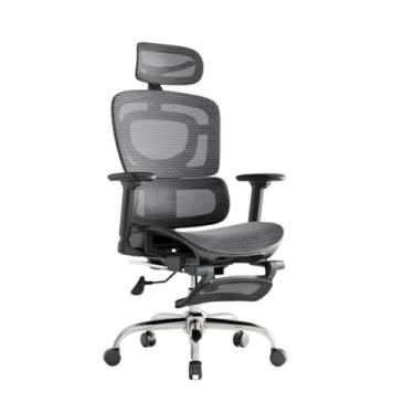 Imagem de Cadeira de Escritório Ergonômica com Malha Respirável - Lombar Adaptável e Apoio de Pés, Ideal para Trabalho Prolongado(Preto)