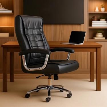 Imagem de Cadeira Presidente de Escritório de Couro com Molas Ensacadas - Conforme NR17, Ideal para Conforto em Trabalho Prolongado(Preto)