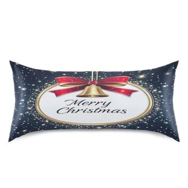 Imagem de Blueangle Fronha de cetim com sinos dourados de Natal para cabelo e pele, fronha de seda, tamanho king (50,8 x 101,6 cm) - Capas de almofada de cetim refrescantes com fecho de envelope (96)