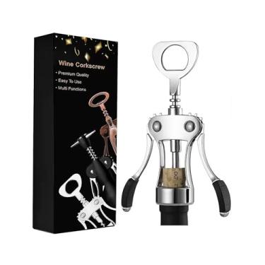 Imagem de Abridor de vinho com cortador de folha de vinho de aço inoxidável - Cortador de vedação superior de garrafa, saca-rolhas premium de liga de zinco com abridor de garrafas multifuncional, cinza prateado