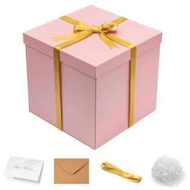 Imagem de Mefleet Caixa de presente grande com tampa para presentes de 30 x 30 x 30 cm caixas rosa quadradas profundas extra grandes 1 pacote para Natal, aniversário, dia dos namorados, dia das mães - contém