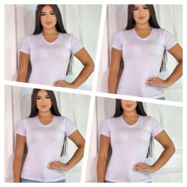 Imagem de Kit 4 Blusas Femininas Gola V Manga Curta - GK Toda Bela, Branco, Bran