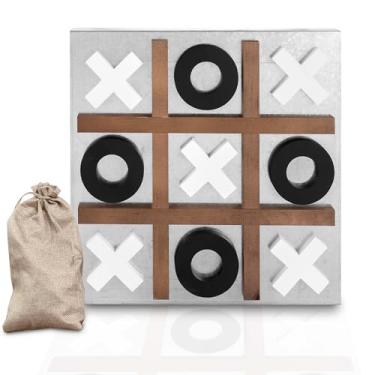 Imagem de Play Platoon Metal & Wood Magnetic Tic Tac Toe Wall Mounted Games for Game Room - 13.5 Inch Table Top or Wall Mounted Farmhouse Rustic Wall Decor Board Game