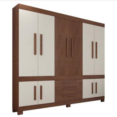 Imagem de Guarda-roupa Casal 10 Portas 100% Mdf Bem te Vi Imbuia Linheiro Off White