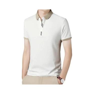 Imagem de Camisa polo masculina de manga curta casual de cor sólida verão confor