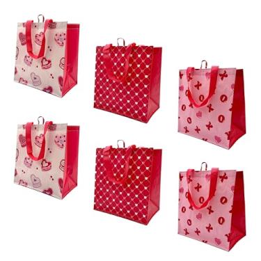Imagem de Earthwise Sacolas de compras de supermercado reutilizáveis, extremamente duráveis, multiuso, médias, elegantes, divertidas, dobráveis, resistentes à água, design bolos/coração acolchoado/XO (pacote
