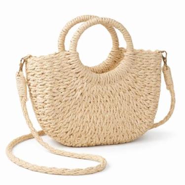 Imagem de BESTCHOICE Hub Bolsa de ombro de palha para mulheres, bolsa de tecido, envelope de praia, canudos, carteira