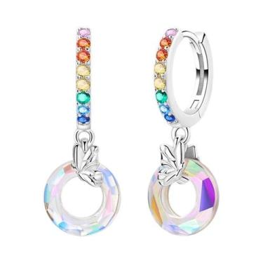 Imagem de Brincos De Prata 925 Unicórnio Arco-Íris Com Pedra Preciosa Brilhante 