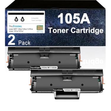 Imagem de Cartucho de toner 105A com chip preto, pacote com 2 unidades de substituição de alto rendimento para cartuchos de toner HP 105A W1105A compatíveis com HP Laser MFP 135a 135w 137fnw 107a 107w Tinta de