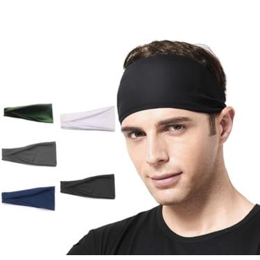 Imagem de Pacote com 5 faixas esportivas para mulheres e homens, elásticas, absorventes de suor, para corrida, ioga, academia, tênis, fitness