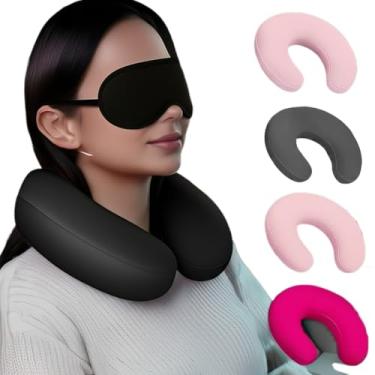 Imagem de Almofada de Pescoço para Viagem Cervical com Máscara Descanso de Cabeça Adulto Infantil(Preto)