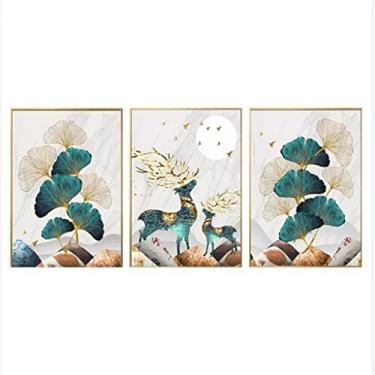 Imagem de Lucky Hall Mural Três Peças Ginkgo Folha Poster Sala de Estar Sofá Fundo Pintura de Parede Pintura Decorativa (Cor: A, Tamanho: 13 x 18 cm) (A 30 x 42 cm)