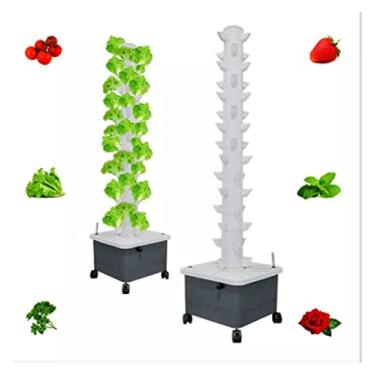 Imagem de Sistema de cultivo de torre hidropônica para jardim interno Sistema de cultivo de torre hidropônica 15 camadas 45 locais de plantas Torre hidropônica vertical com bomba e tanque de água móvel fácil de