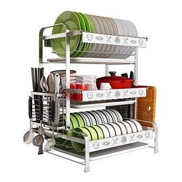 Imagem de Organizador de pia para cozinha, 3 pneus, grande de aço inoxidável, escorredores de louça, escorredores de pratos multiusos (41,8 × 30 × 54,8 cm)