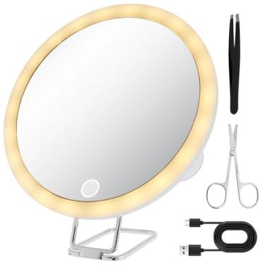 Imagem de MABCIRY Espelho de maquiagem com ampliação de 15 cm 30x com luz LED, espelho cosmético ampliado de 3 modos de cores, espelho de maquiagem com rotação de 360 graus, espelho de aumento para viagens em