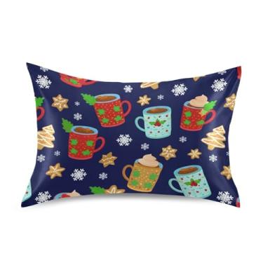 Imagem de Wassud Fronha de cetim com elementos natalinos para cabelo e pele, fronhas de seda macia, tamanho queen, capas de almofada respiráveis com fecho de envelope