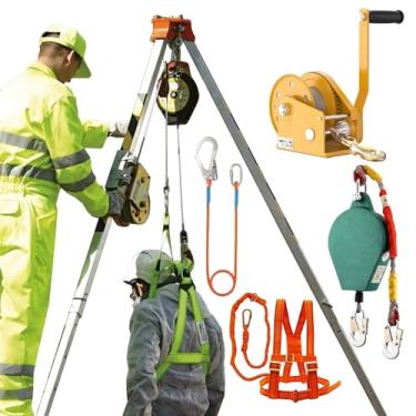 Imagem de ZDJZMGZ Kit de tripé de entrada em espaço confinado com guincho de 1200/1800/1,179 kg, dispositivo de travamento automático de proteção contra quedas e segurança, sistema de tripé de resgate de