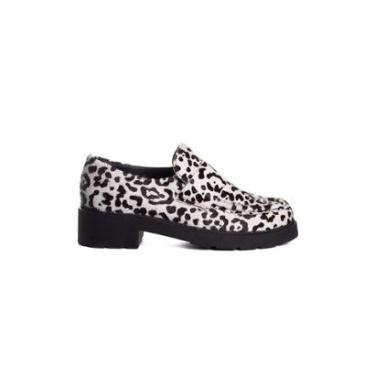 Imagem de Mocassim Feminino Pixolé Salto Médio Couro Branco/Preto-Feminino