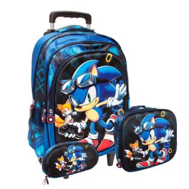Imagem de Kit Mochila Rodinha Lancheira Estojo Sonic Envio 24 Hrs - TOYS 2U
