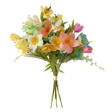 Imagem de H&S BRIDAL Buquê de flores silvestres artificiais, 8 pacotes de arranjos de flores de narciso de seda falsa, girassóis coloridos de verão, hastes florais para vasos, decoração interna e externa