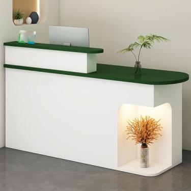 Imagem de Mesa de recepção moderna com luz LED e gaveta com trava, pequeno balcão de varejo para escritório com armário de armazenamento (verde, 80 cm)