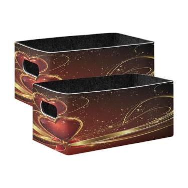 Imagem de xigua Conjunto de 2 caixas de armazenamento para o Dia dos Namorados, cubo de armazenamento dobrável, organizador de cestas de armazenamento para livros, prateleiras, armário, lavanderia, berçário