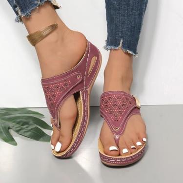 Imagem de Sandálias femininas estilo cunha confortáveis ortopédicas femininas elegantes de verão chinelos casuais para caminhada, Vinho tinto, 37