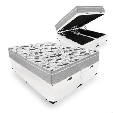 Imagem de Cama Box Com Baú Queen Tecido Sintético Branco com  Colchão De Molas E