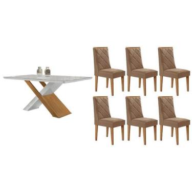 Imagem de Sala Jantar Mesa Imperatriz Tampo c/ Vidro Curvo 180cm+6 Cadeiras Piet